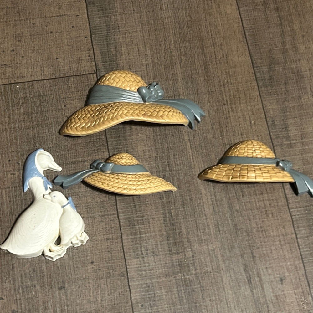 Vintage Decorative Straw Hat and Goose Wall Accents 80s 90s